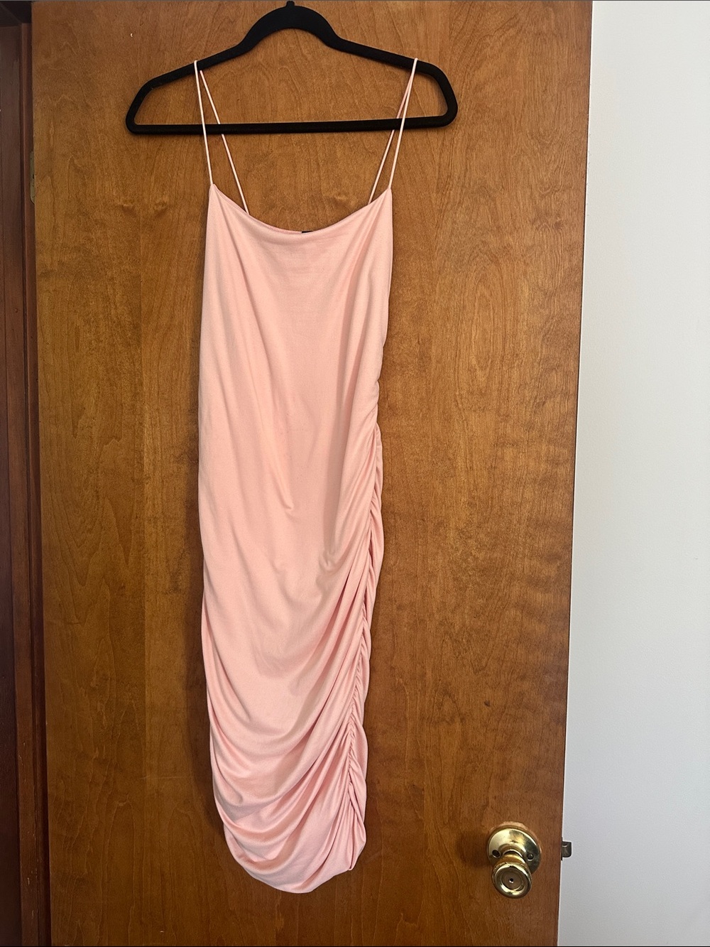 Windsor Pale Pink Ruched Spaghetti Strap Midi Dress - Picture 3 of 3